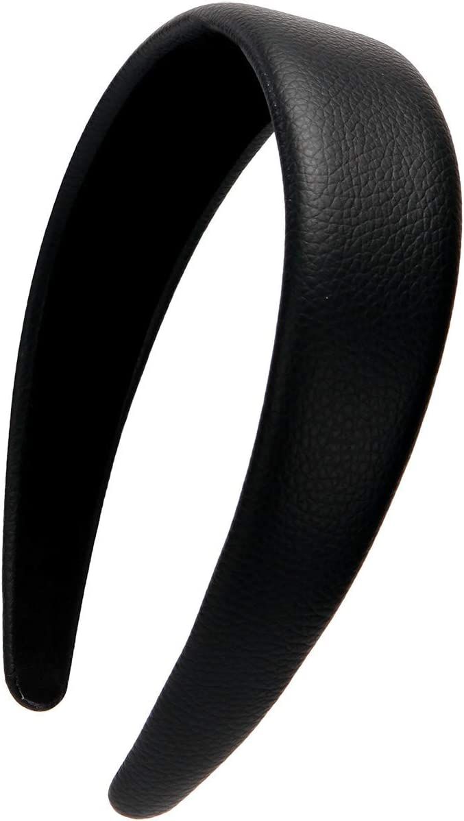 LONEEDY 1.7 Inch Leather Hard Headband Wide Headband Padded Headband Hairband for Women (Black) | Amazon (UK)
