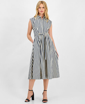 Women's Striped Belted Midi Shirtdress | Macy's