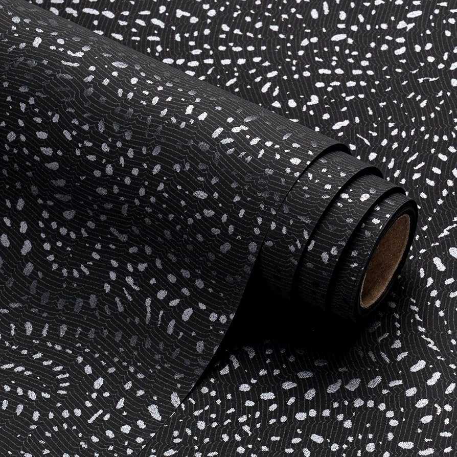 WRAPAHOLIC Black Wrapping Paper Roll - Mini Roll - 17 Inch x 16.5 Feet - Black with Silver Design... | Amazon (US)