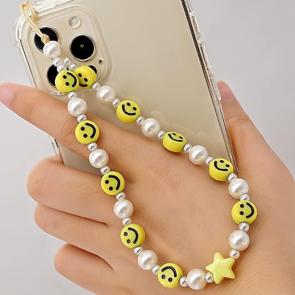 LUSTEMBER Cute Beaded Phone Charm, Smiley Face Wrist Strap, Colorful Handmade Polymer Clay and Pe... | Amazon (US)