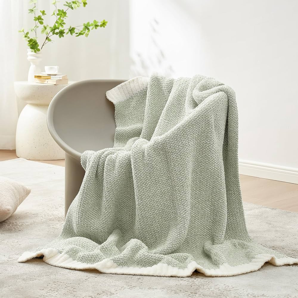 Snuggle Sac Heather Sage Green Throw Blanket for Couch, Reversible Super Soft Knitted Blankets Wa... | Amazon (US)