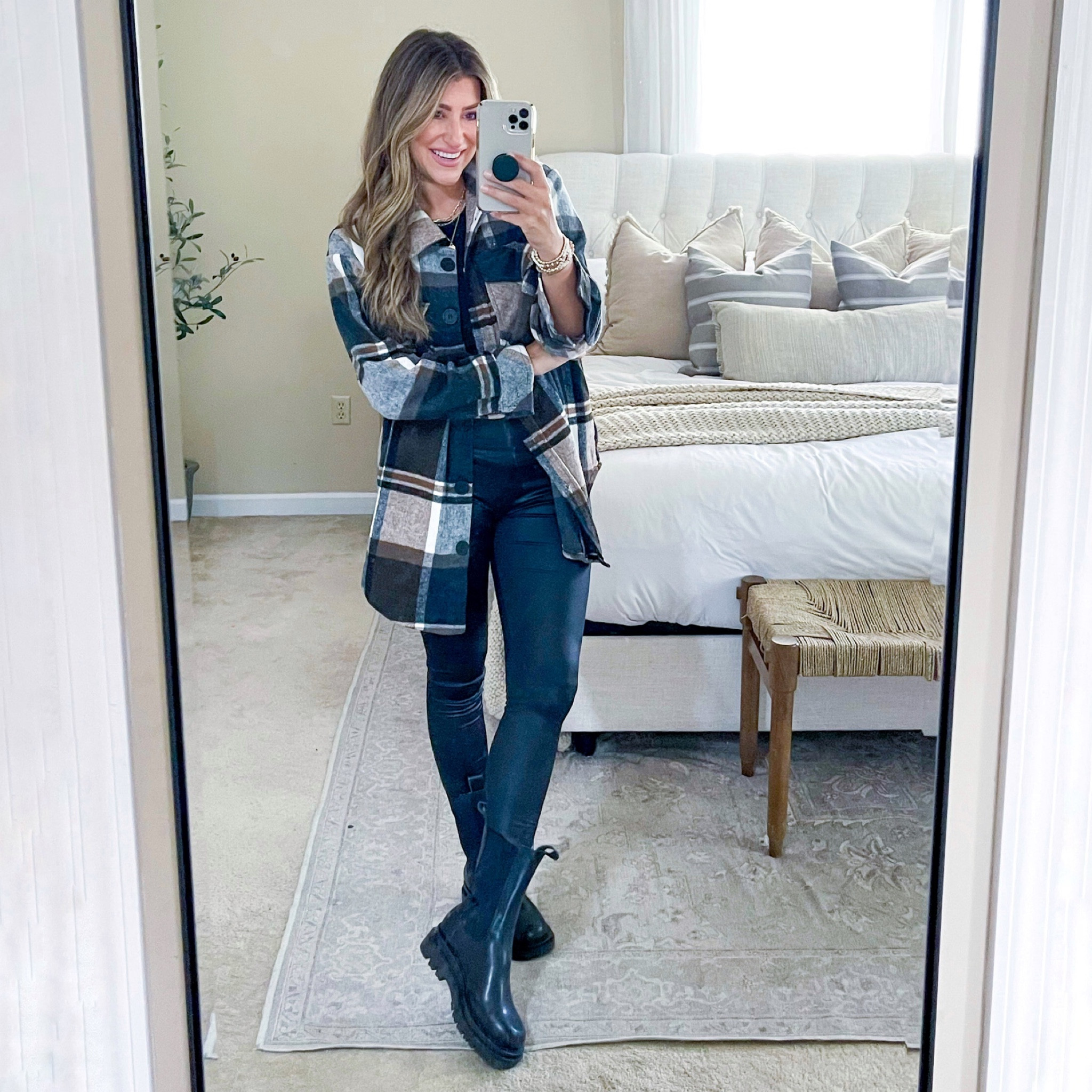 Fall shacket. Fall capsule wardrobe. Shacket outfit. Faux leather leggings. Back combat boots.

Use code laurenhorn for 40% off sitewide at Goodnight Macaroon. 

#LTKsalealert #LTKSeasonal #LTKstyletip