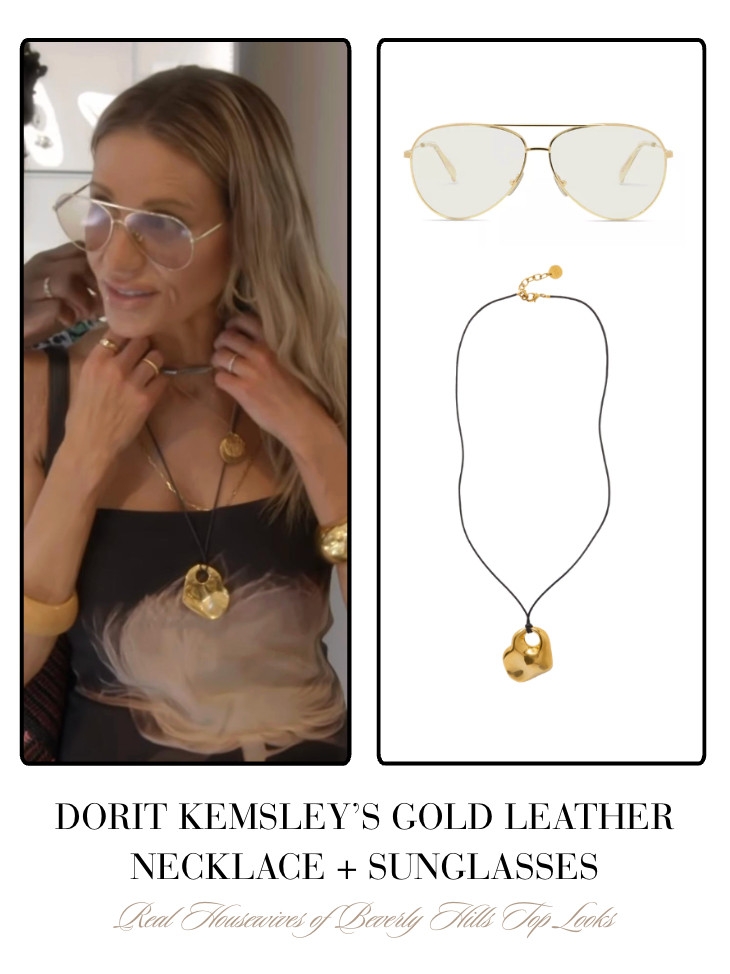 Dorit Kemsley's Gold Leather Necklace and Sunglasses 

 