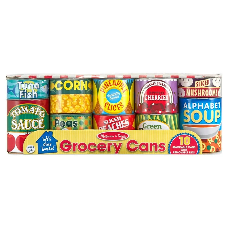 Melissa & Doug Grocery Cans Play Food Kitchen Accessory - 10 Stackable Cans With Removable Lids | Walmart (US)