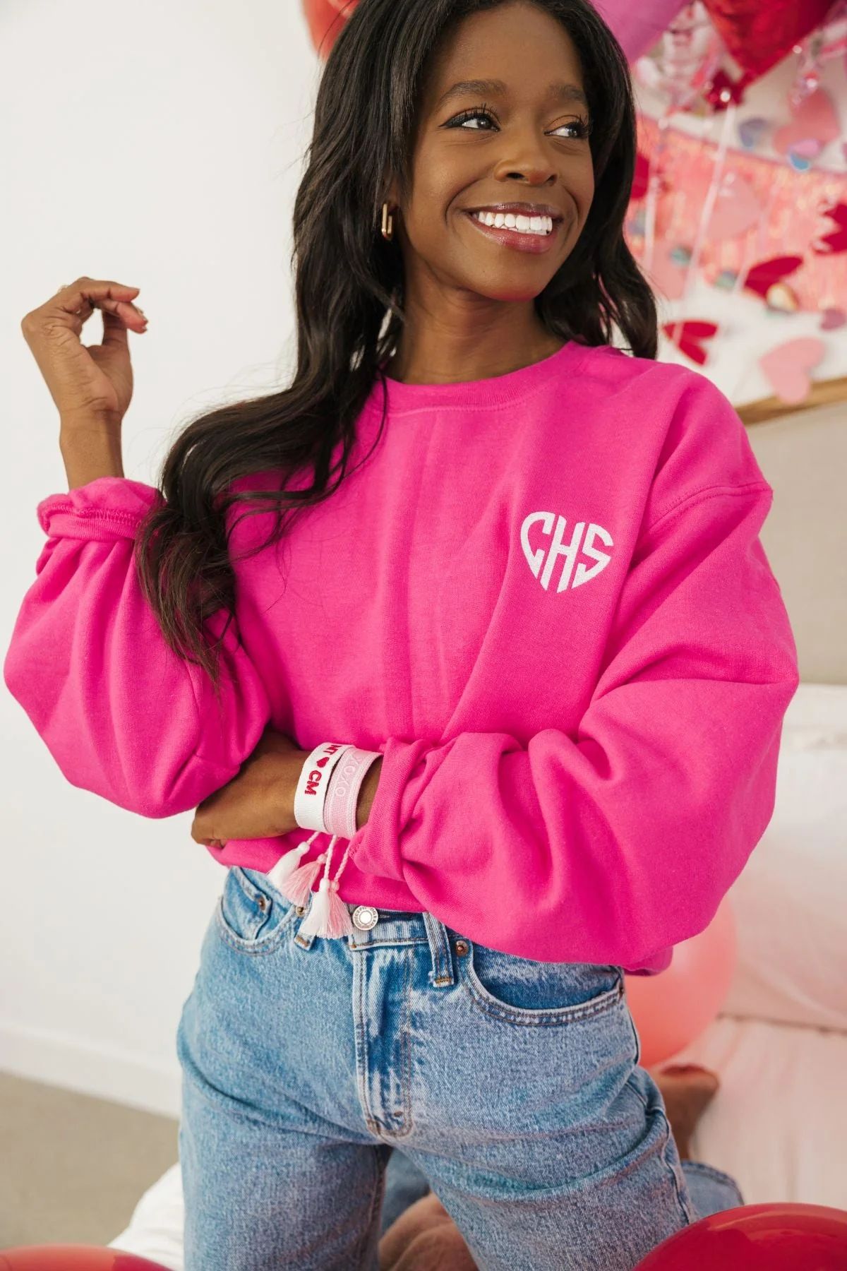 Embroidered Heart Monogram Sweatshirt | Sprinkled With Pink