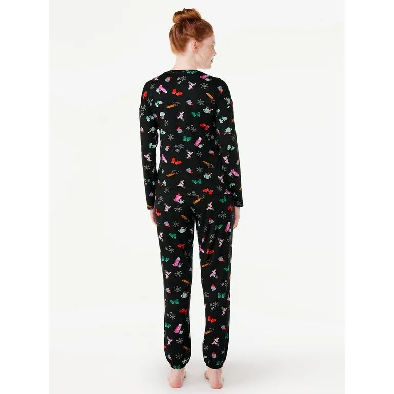 Joyspun Women’s Long Sleeve Tee and Joggers, 2-Piece Pajama Set, Sizes S-3X | Walmart (US)