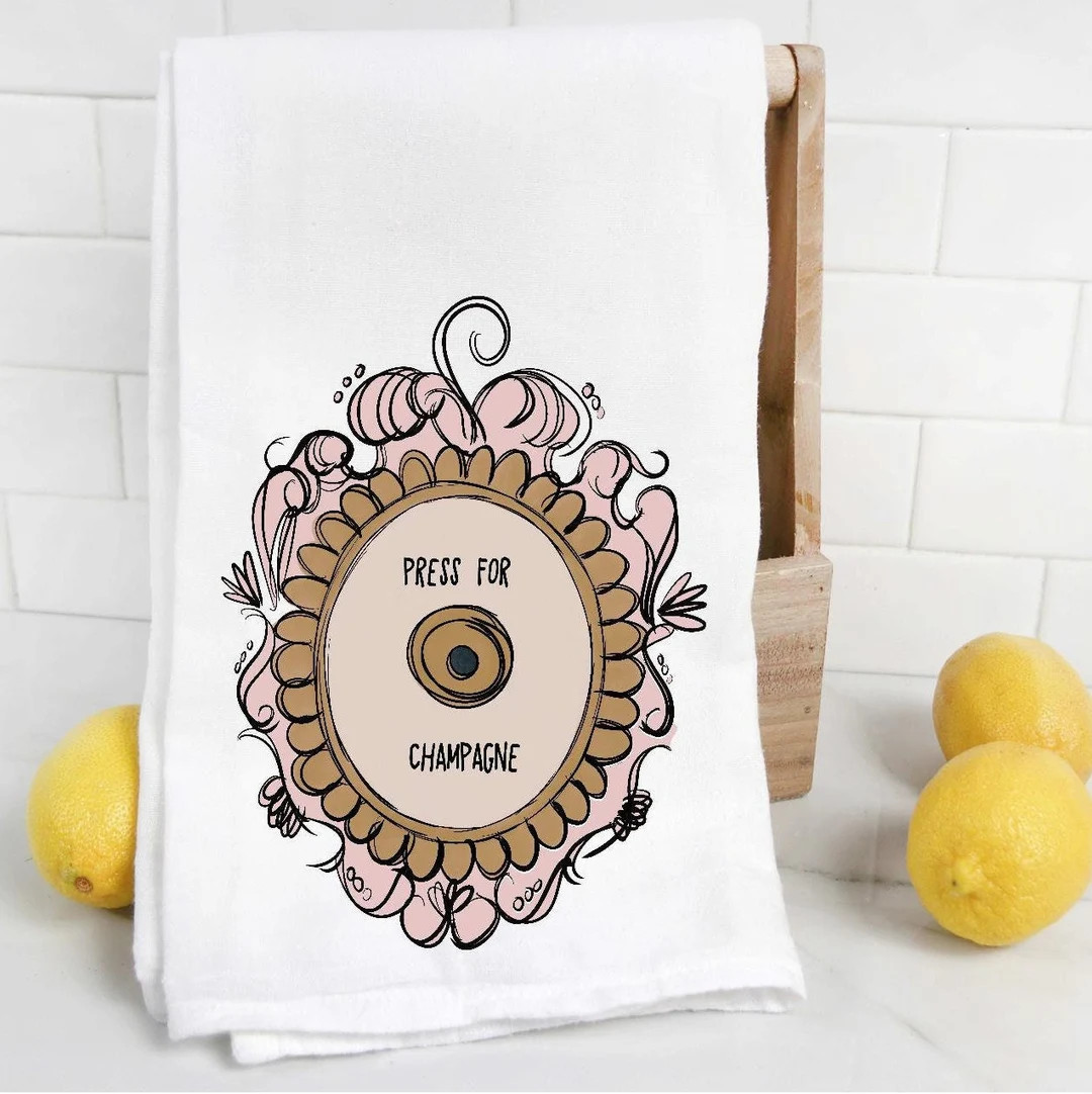 Press For Champagne Tea Towel, Best Friends, Bridesmaids Gift, Housewarming, Kitchen Towel | Etsy (US)