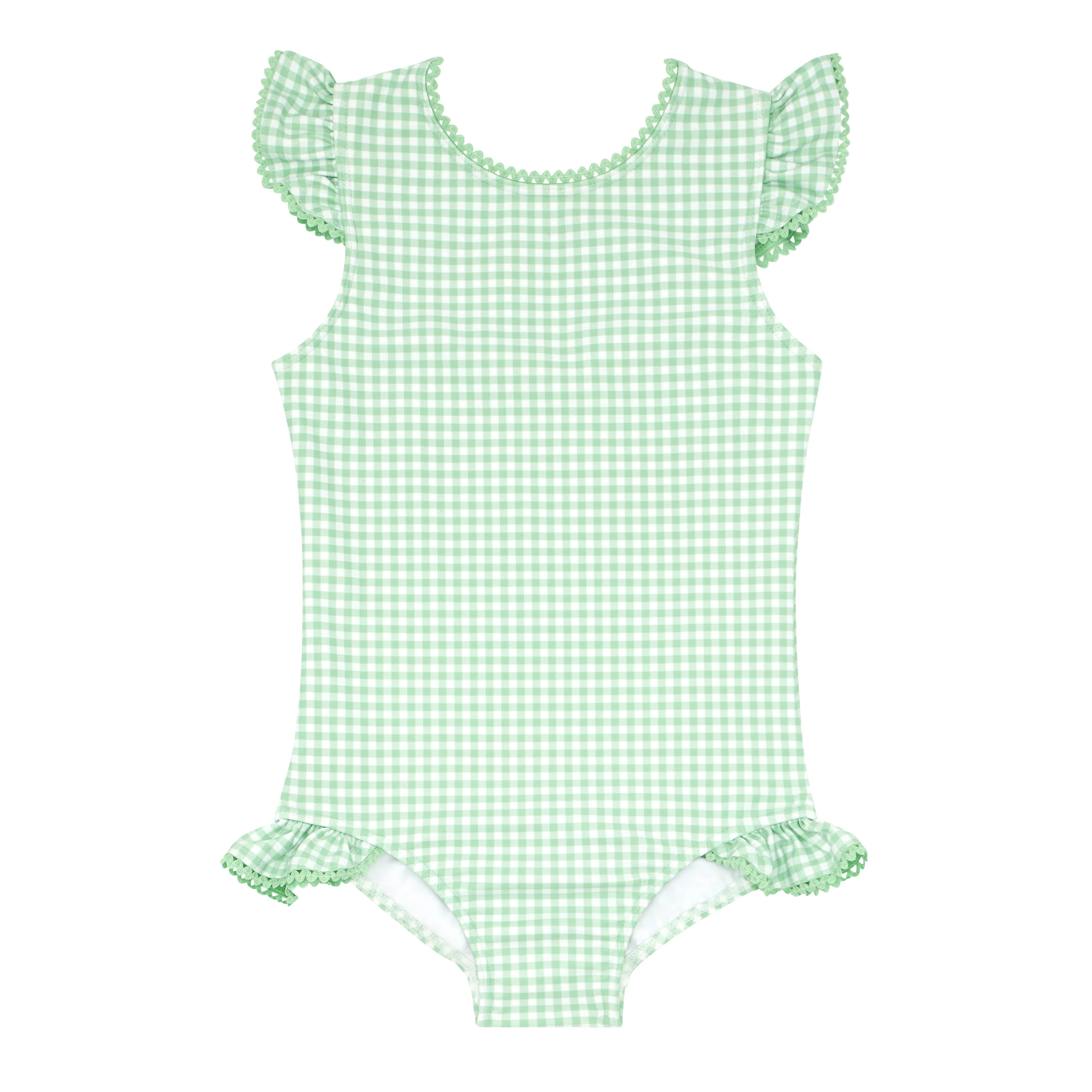 girls palm gingham ruffle cap sleeve rashguard one piece | minnow