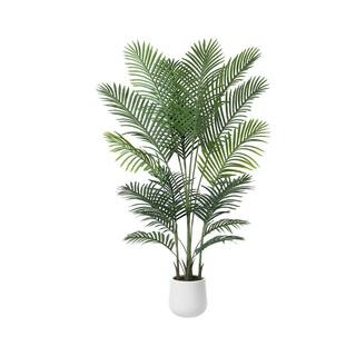 5 ft. Faux Palm Plants with Round White Planter, Pre Potted Fake Greenery Palm Tree for Home Decor | The Home Depot