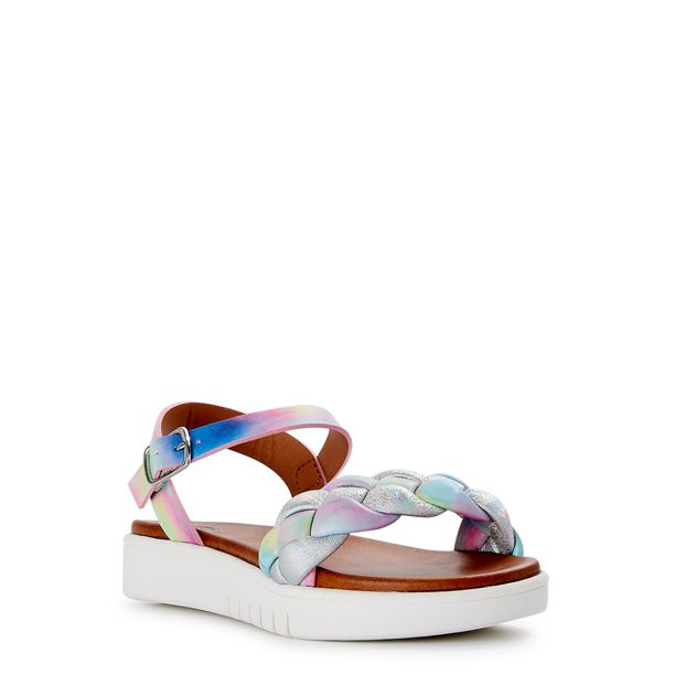 Wonder Nation Girls Puff Braid Flatform Sandals, Sizes 13-6 - Walmart.com | Walmart (US)