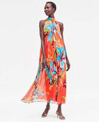 Women's Floral-Print Pleated Halter Maxi Dress, Macy's Exclusive | Macy's