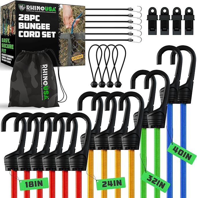 Rhino USA Bungee Cords with Hooks (28-Piece) Heavy Duty Outdoor Bungee Straps with Small, Short a... | Amazon (US)