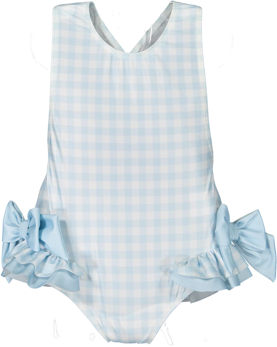 Sal & Pimenta Girls Blue Gingham Swimsuit | Dear James