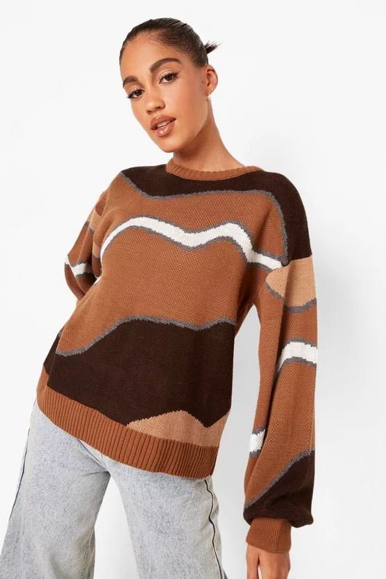 Marble Print Balloon Sleeve Sweater | Boohoo.com (US & CA)