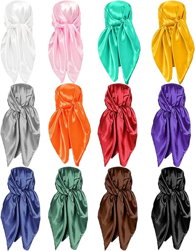 4/12/20 Pieces 35" Satin Head Scarf Large Square Scarf Silk Feeling Fashion Hair Wrapping Scarves... | Amazon (US)