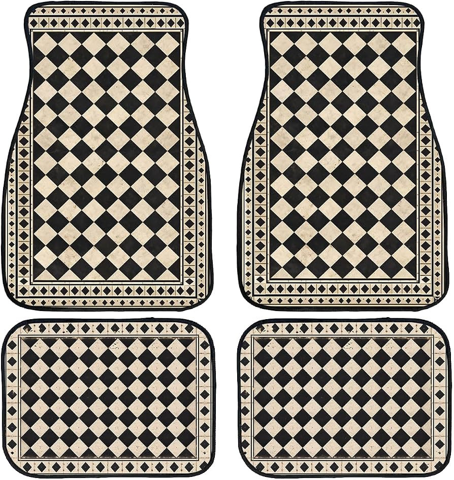 Vintage Car Floor Mats Checkerboard Black White Tile Carpet Front Rear Carpets Mat Decorative Car... | Amazon (US)