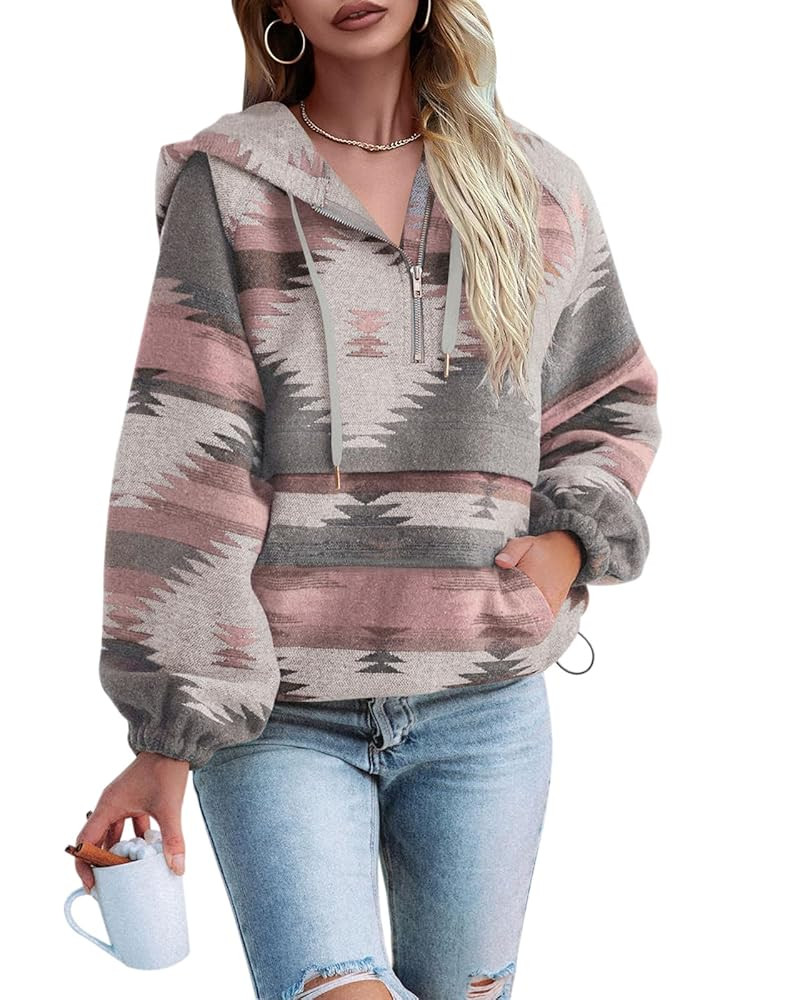 Fessceruna Womens Aztec Half Zip Up Hoodies Sweatshirt Casual Long Sleeve Oversized Ethnic Tribal... | Amazon (US)