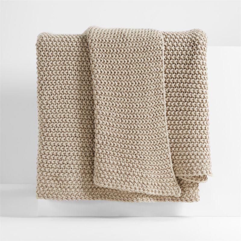 Organic Cotton 80"x80" Sand Beige Chunky Knit Bed Throw Blanket + Reviews | Crate & Barrel | Crate & Barrel