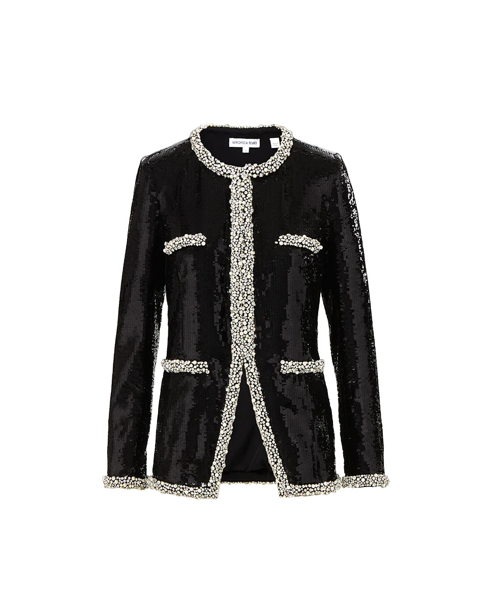 Alessia Pearl-Trim Sequin Jacket | Veronica Beard