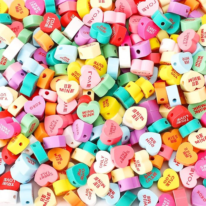 SEPGLITTER Valentine's Day Polymer Clay Beads, 300pcs Sweet Love Heart Candy Clay Beads for Valen... | Amazon (US)