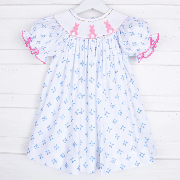 Bunny Bum Smocked Dress Blue Geometric | Classic Whimsy