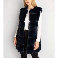 Gini London Navy Pelted Faux Fur Gilet New Look | New Look (UK)