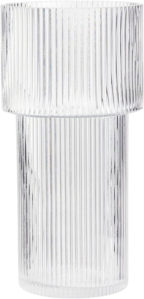 Large Glass Vase, 12 Inches Tall Glass Vase, Flower Vase for Bouquet, Ribbed Glass Vase, Fluted G... | Amazon (US)