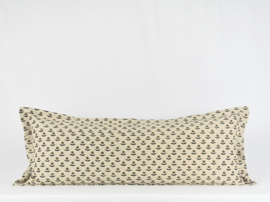 Brown Floral Linen Lumbar Pillow Cover - Extra Long Bolster | Etsy (US)