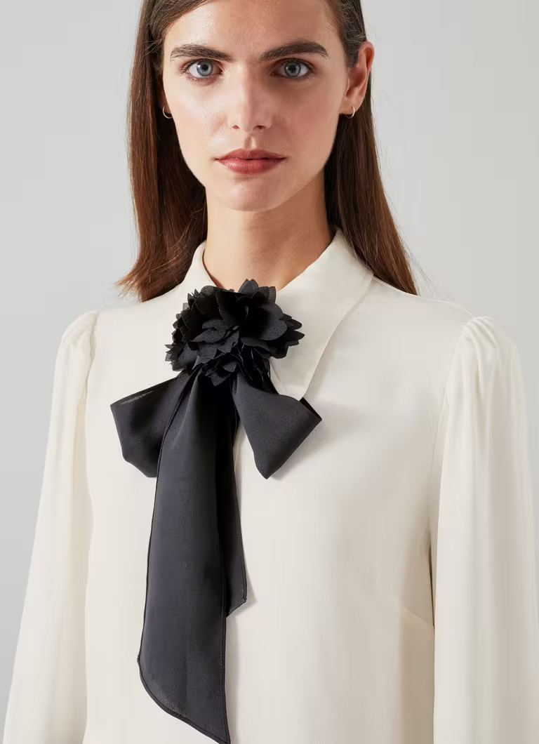 Rose Birch & Black Crepe Blouse With Corsage Detail | L.K. Bennett (UK)