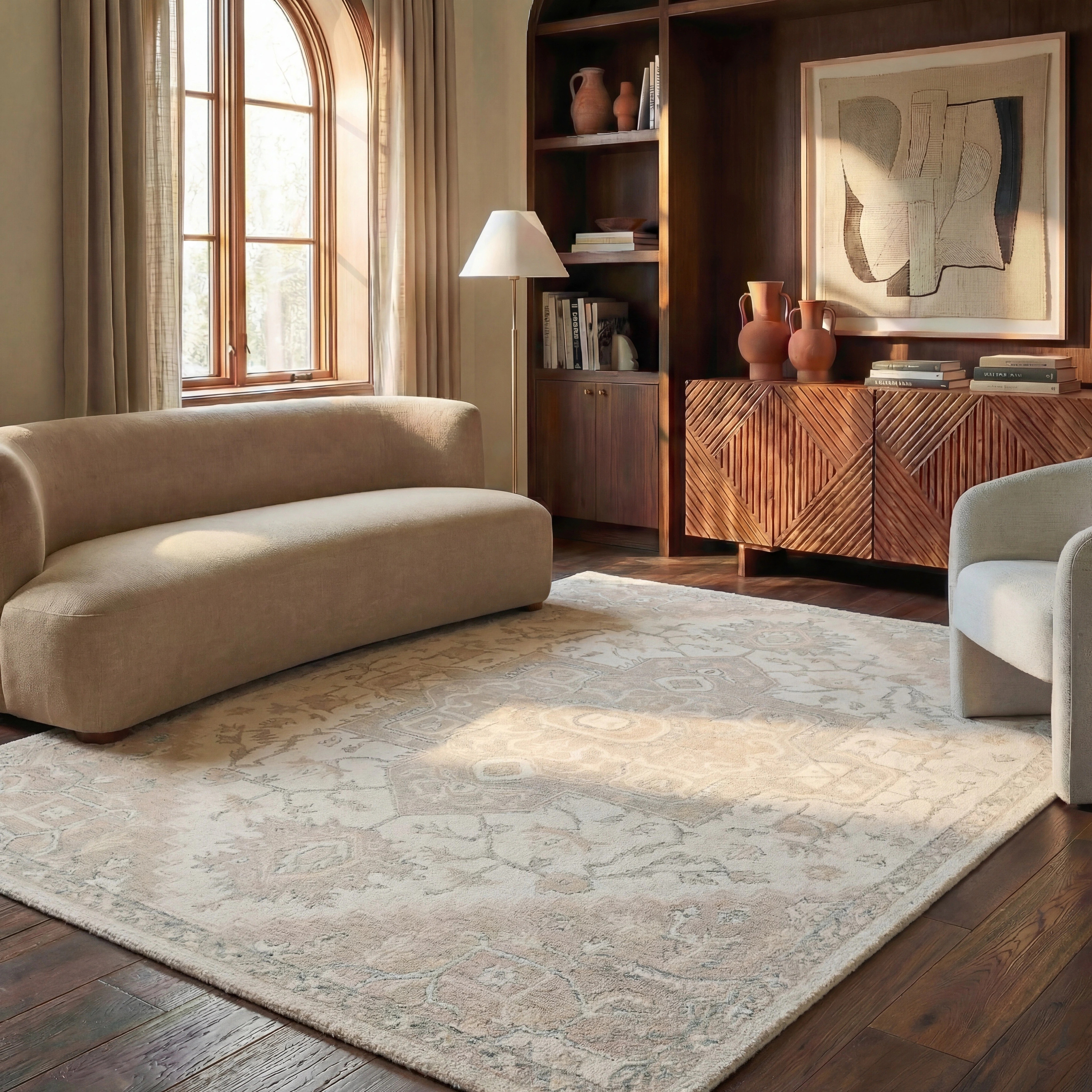 SAFAVIEH Handmade Micro-Loop Gulseven Medallion Wool Rug - 9' x 12' - Ivory/Beige | Overstock