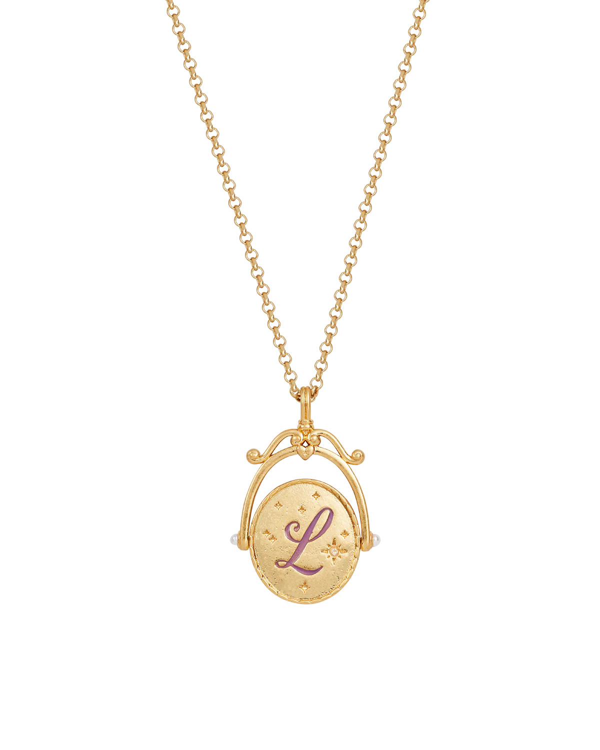 L Initial Lavender Gold Spinner Necklace | Fable England