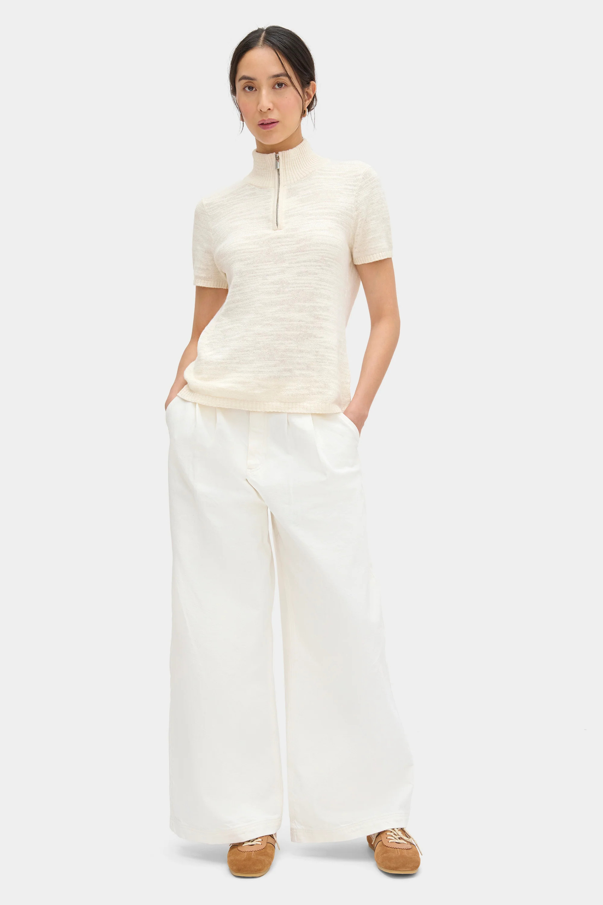 ALIGNE Linen Turtleneck Knitted Top - White | Stevie | Aligne UK & EU