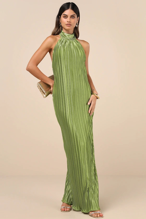 Gwenny Lime Green Satin Plisse Maxi Dress | Lulus