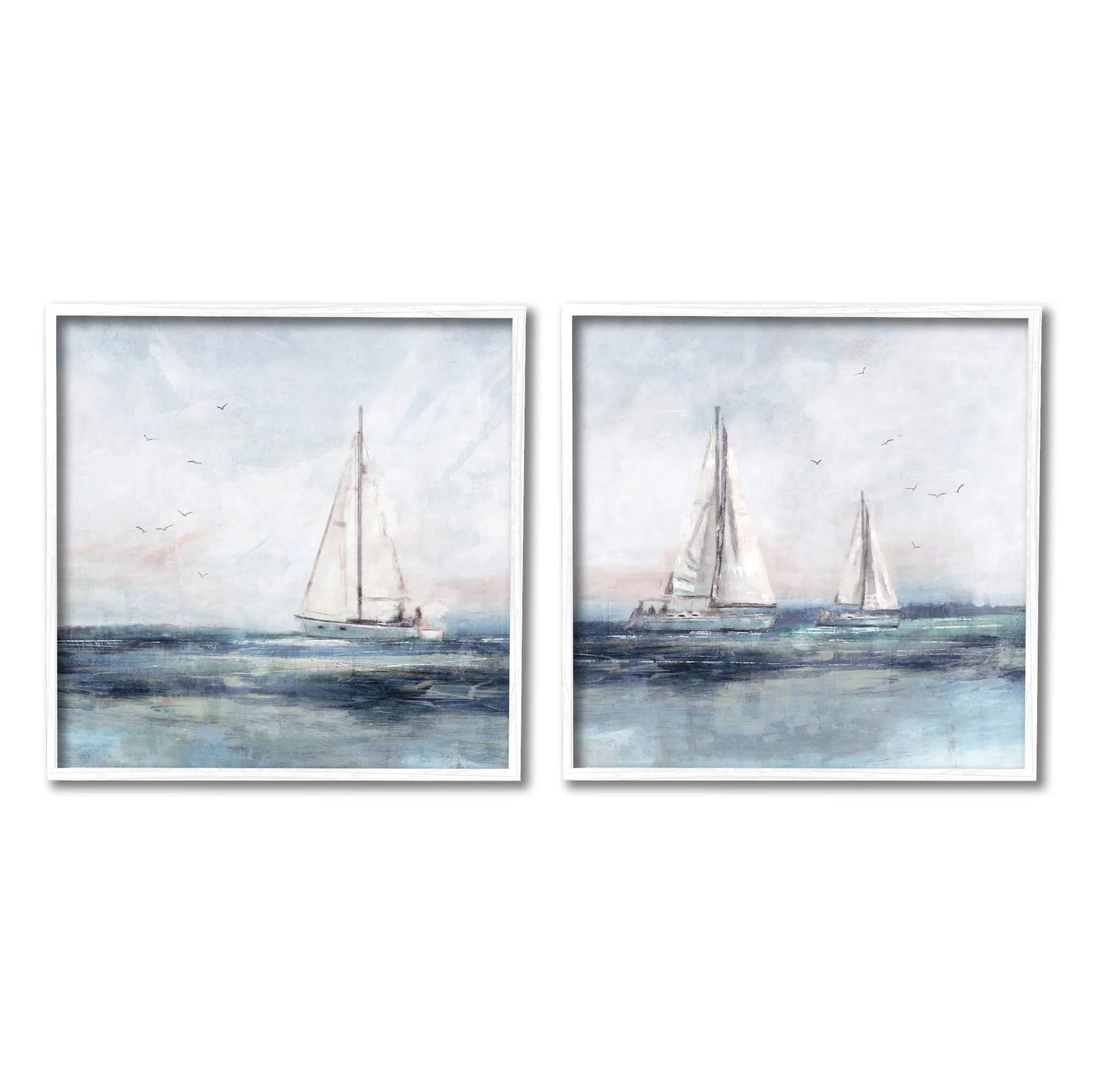 Stupell Industries Blue Sailing Ocean Scene Painting White Framed Art Print Wall Art, Set of 2, D... | Walmart (US)