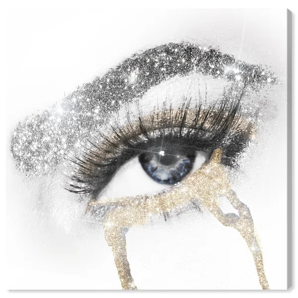 Fashion And Glam Eyes And Rhinestones Blue Gold Mascara - Graphic Art on Canvas | Wayfair North America