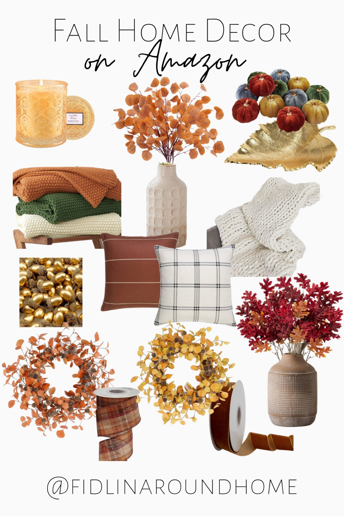 Fall home decor on Amazon prime - stems pumpkins acorns leaf tray wreaths vases throw blankets candles and pillows 

#LTKSeasonal #LTKhome