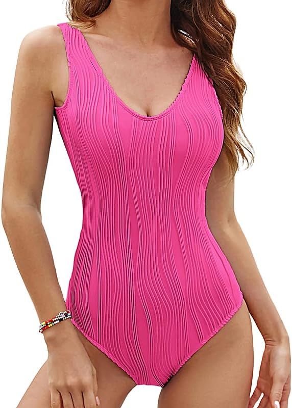 JASAMBAC One Piece Swimsuit for Women Sexy U Neck Low Back Solid Tummy Control Swimwear Slimming ... | Amazon (US)
