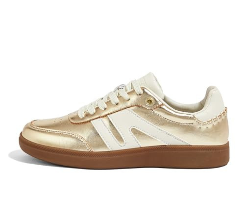LUCKY STEP Women Classic Retro Gum Sole Fashion Sneakers Casual Tennis Skate Shoe Genuine Leather Walking Footwear Anti Slip Trainers(Gold,9) | Amazon (US)