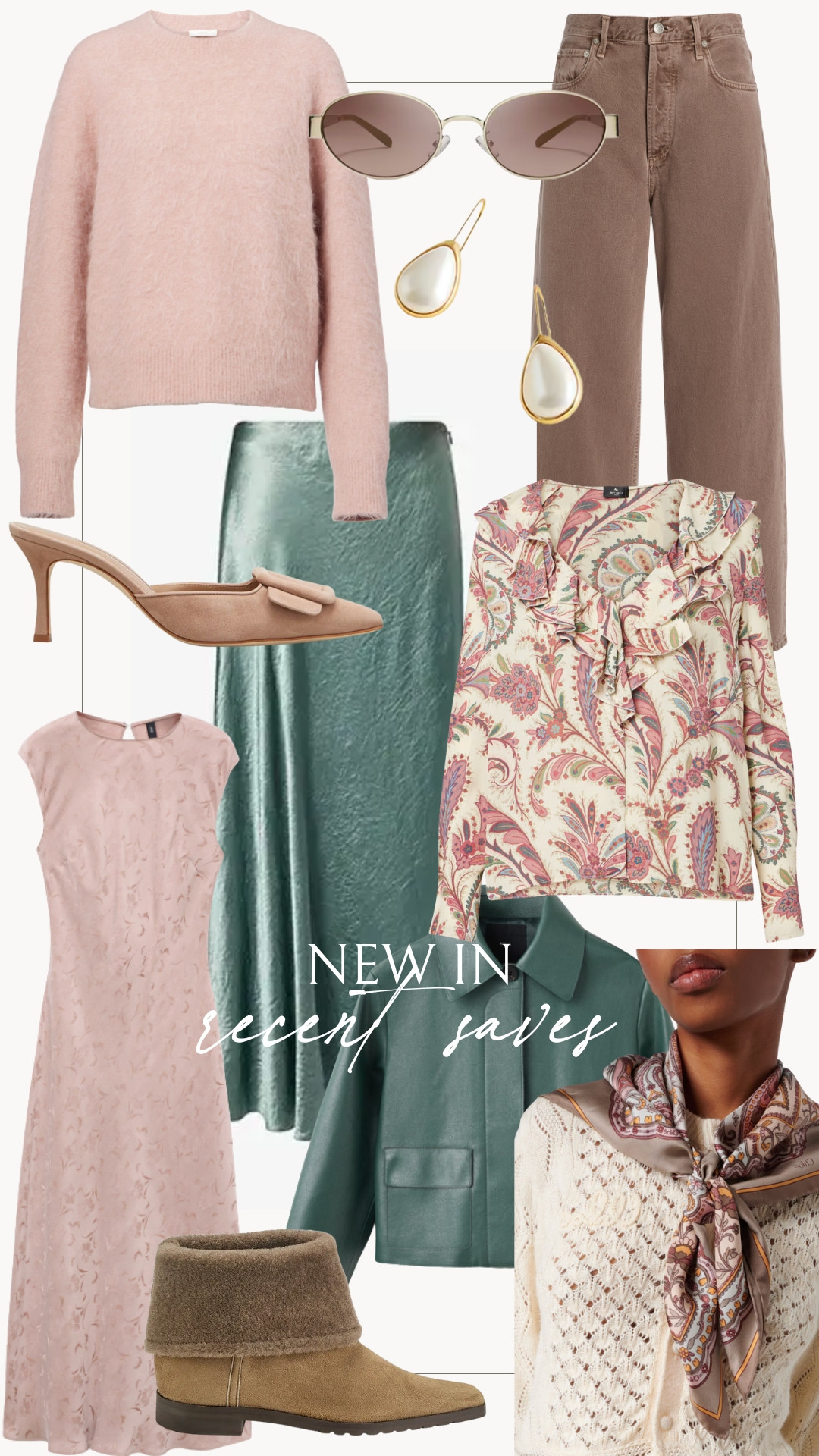 Cozy brushed cashmere, a new color of one of my favorite pairs of AGOLDE jeans, an Etro blouse for a pop of color, cozy Toteme flats, and more favorite new arrivals as of late!

brushed sweater, pink sweater, tan jeans, pink family photo dress, green leather jacket, winter boots, shearling boots, green satin skirt, green skirt 

 #LTKSeasonal