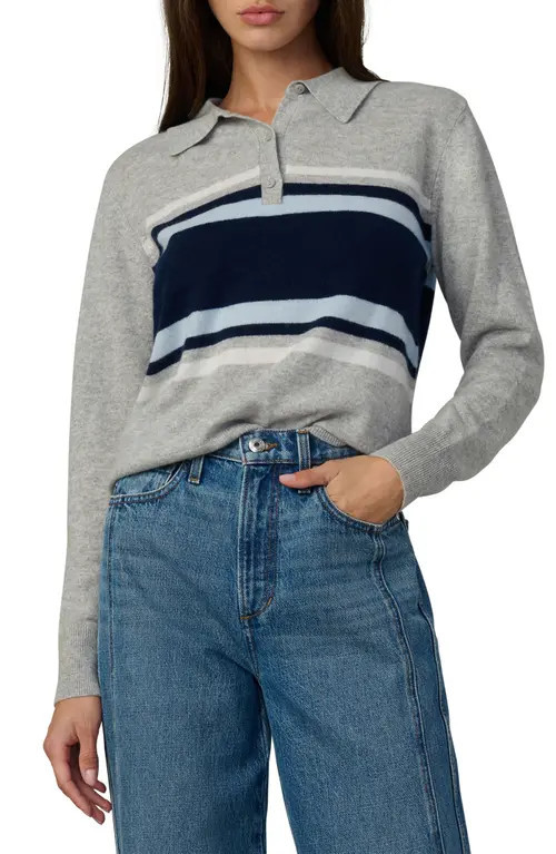 Joe's Stripe Cashmere Polo Sweater in Heather Grey at Nordstrom, Size X-Small | Nordstrom