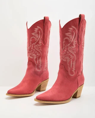 Brooklin Faux Suede Western Boots Raspberry / 8 | VICI