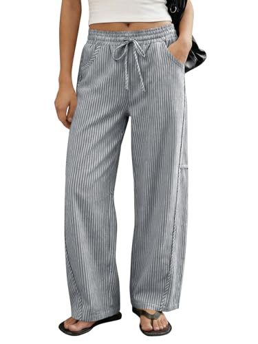Cicy Bell Womens Wide Leg Striped Pants High Waisted Baggy Casual Barrel Drawstring Lounge Trouse... | Amazon (US)