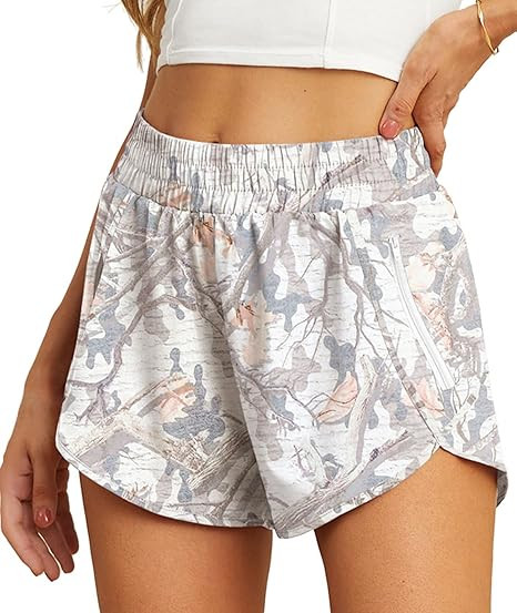PrinStory Women's Running Shorts Summer High Waisted Quick Dry Athletic Work Out Gym Zipper Pocke... | Amazon (US)