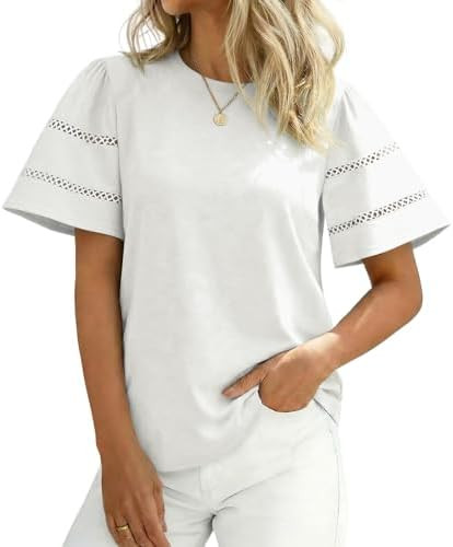 Tankaneo Womens Eyelet Short Sleeve Tops Trendy Casual Loose Fit Tunics Crewneck Summer T Shirts | Amazon (US)