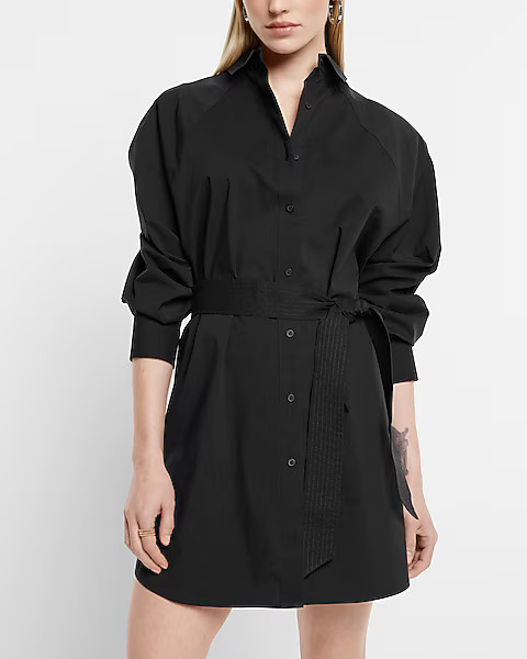 Cotton-Blend Boyfriend Poplin Portofino Shirt Dress | Express