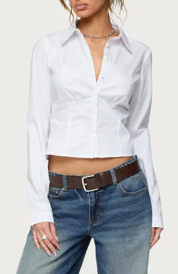 Laurna Crop Stretch Cotton Poplin Button-Up Shirt | Nordstrom