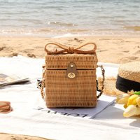 Cute Bow Rattan Bag, One-Shoulder Braided Small Square Fashionable Holiday Straw Hand-Woven Handbag, | Etsy (US)