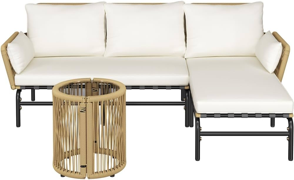 Yaheetech Outdoor L-Shaped Conversation Sofa Set, Rope Woven Sectional Patio Chair Set w/Detachab... | Amazon (US)
