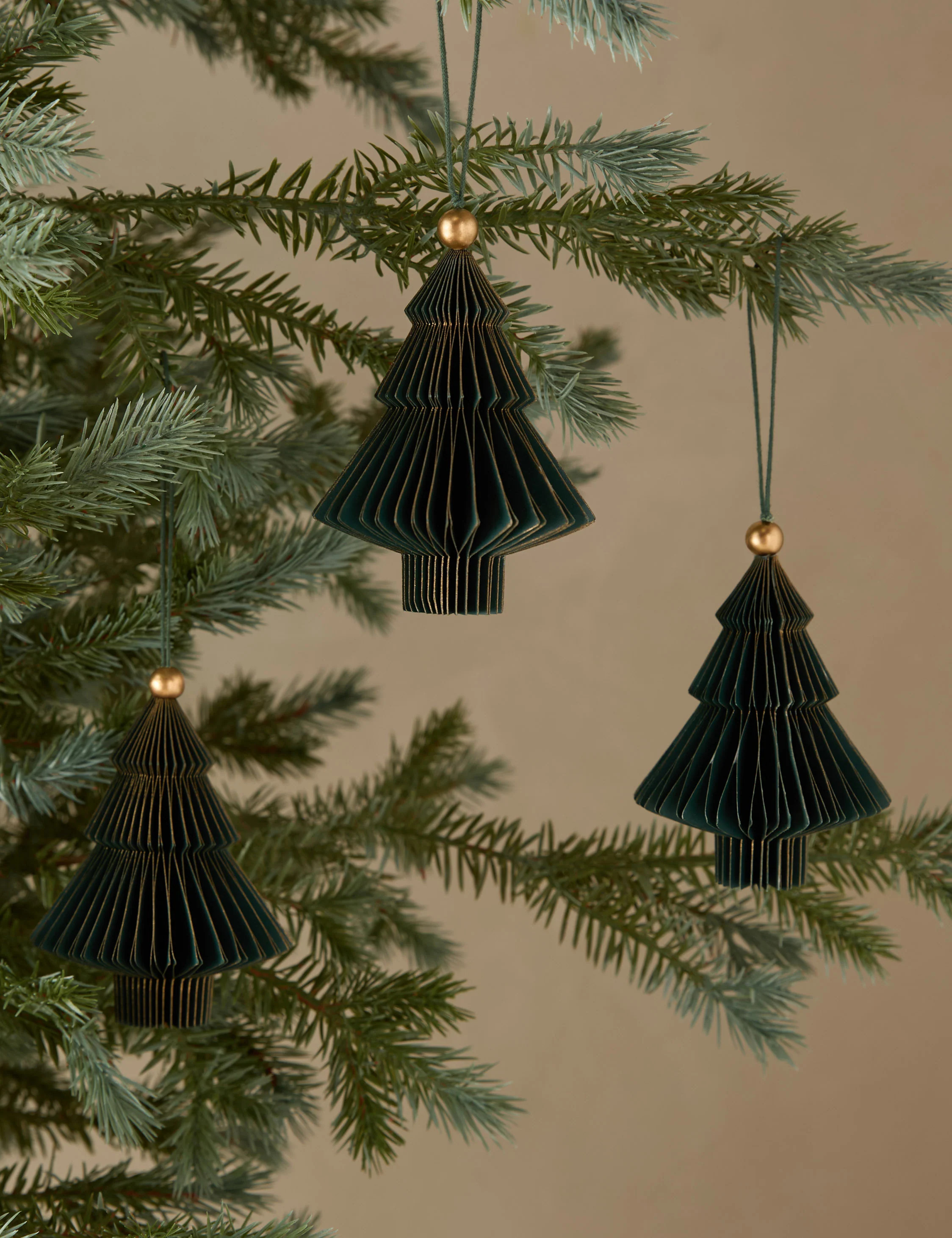 Revel Paper Tree Ornaments (set of 3), Green | Lulu and Georgia 