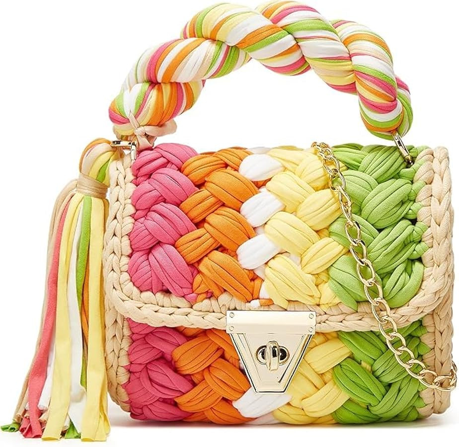 Chunky Yarn Knit Tote Bags for Women Vintage Crossbody Bag Top-handle Purse Handwoven Handbag Sof... | Amazon (US)